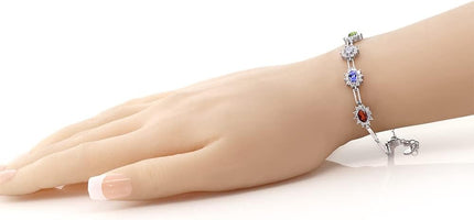 Gem Stone King Customized and Personalized 4 Gemstone Birthstone Tennis Bracelet For Women | 925 Sterling Silver | 3.56 Cttw | 7 Inch with 1 Inch Extender | Fine Jewelry Gifts for Her Mom Women Wife