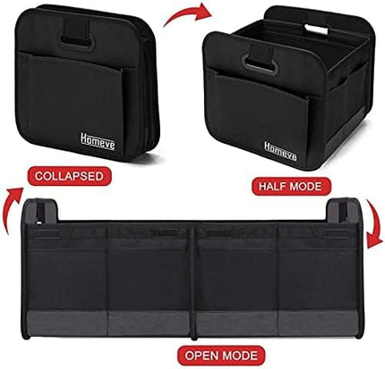 Homeve Trunk Organizer, Car Storage, Reinforced Handles, Collapsible Multi-Compartment, Foldable, Waterproof, Sturdy, 600D Oxford Polyester For Car, SUV, Mini-Van, Black, 2 Compart