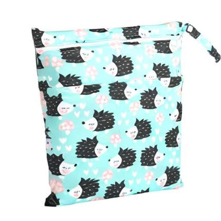 Wet Bag Baby Cloth Diaper Nappy Bag Reusable Washable With Two Zippered Pockets (Hedgehog)