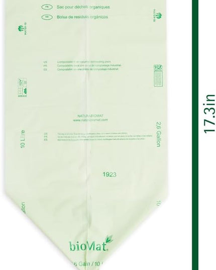 bioMat 2.6 Gallon Compostable Food Scrap Bags, 125 Count, Compost Bags for Countertop Bins, BPI ASTM D6400 and CMA Certified Small Trash Bags