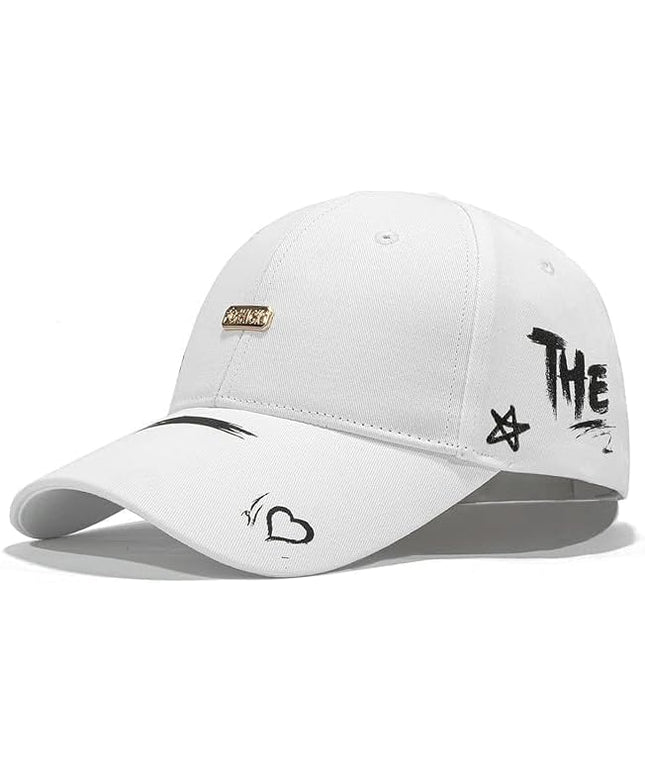 Trendy Unisex Graffiti Baseball Cap, Adjustable Cotton Baseball Cap for Men & Women, Athletic Streetwear Hat