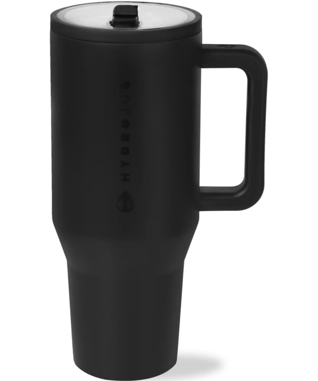 HydroJug Traveler - 32 oz Water Bottle with Handle & Flip Straw - Fits in Cup Holder, Leak Resistant Tumbler-Reusable Insulated Stainless Steel & Rubber Base - Gifts for Women & Men, Black