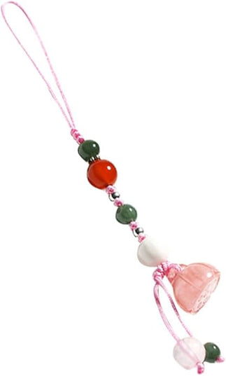 Jade Agate Phone Strap and Car Key Pendant for Women, Natural Stone Material, Pink Color, Short Phone Lanyard Charm Suitable for Cellphone Decoration and Accessories