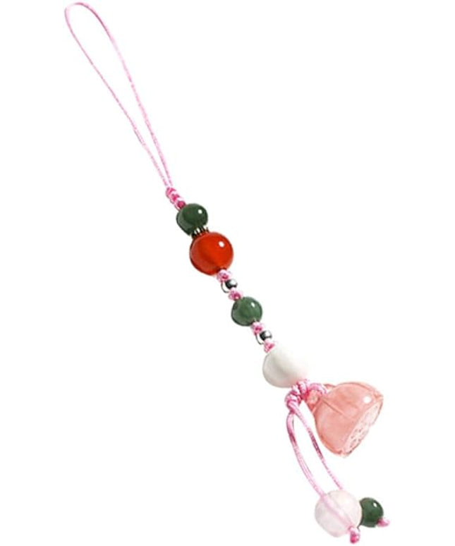 Jade Agate Phone Strap and Car Key Pendant for Women, Natural Stone Material, Pink Color, Short Phone Lanyard Charm Suitable for Cellphone Decoration and Accessories