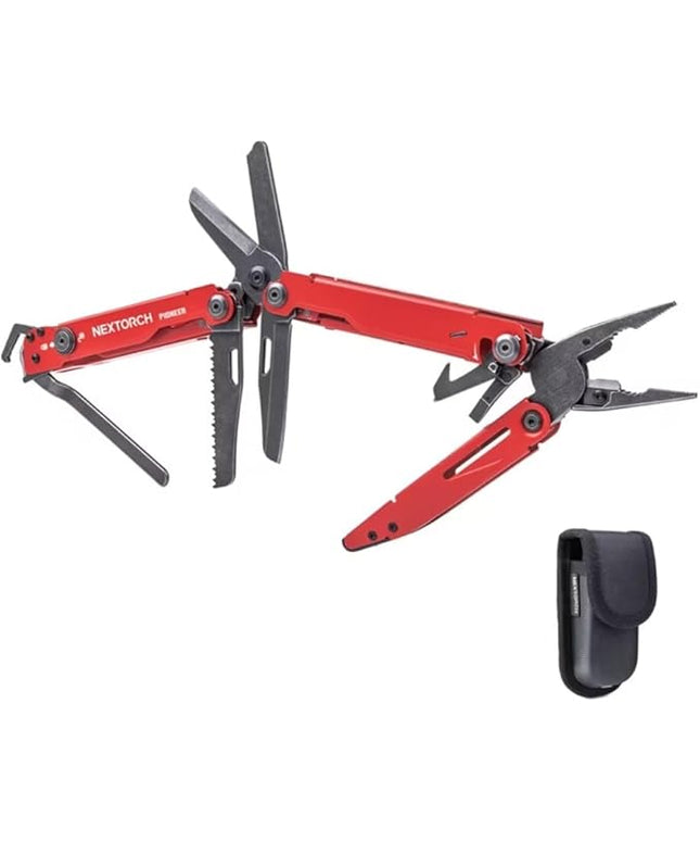 NEXTORCH PIONEER MT20 14-IN-1 Multi-tools Full-Size,Versatile Multi-tool Set with Scissors Needle Nose Pliers Pocket Clip Multi-tool (RED with Glass Breaker)