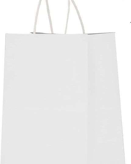 Qutuus White Paper Bags with Handles Bulk 100Pcs 8x4.5x10 White Gift Bags, Recyclable Kraft Paper Bags, Medium Paper Gift Bags for Shopping, Party Favor, Retail, Wedding