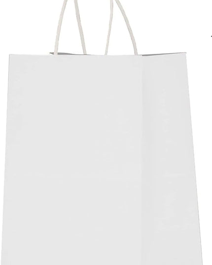 Qutuus 50 pcs White Paper Gift Bags with Handles 8x4.5x10 White Paper Bags for Party Favor, Shopping, Wedding, Retail, Recyclable Medium Gift Bags Bulk