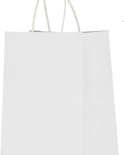 Qutuus White Paper Bags with Handles Bulk 600 Pcs 8x4.5x10 Medium White Gift Bags Bulk, Paper Bag for Retail, Business, Recyclable Paper Bag