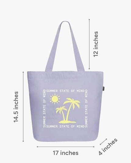 Ecoright Aesthetic Canvas Tote Bag for Women Large Zipper Tote Bags with Pocket, Womens Tote Bag for Yoga, Work, Beach