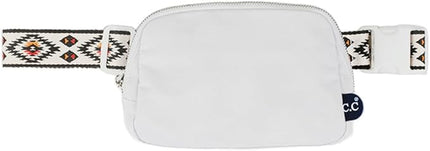 C.C Aztec Strap Fanny Pack For Women Unisex - Daily Waist Crossbody Belt bag With Adjustable Strap (White)