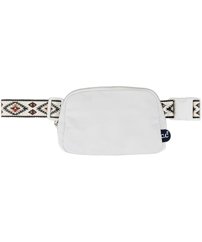 C.C Aztec Strap Fanny Pack For Women Unisex - Daily Waist Crossbody Belt bag With Adjustable Strap (White)