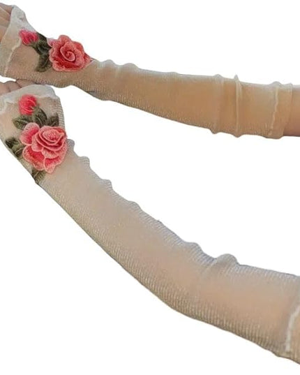 Specell Embroidered Flowers Lace Fingerless Gloves - for Bridal Wedding Cocktail Tea Party Evening Prom Costumes Cosplay