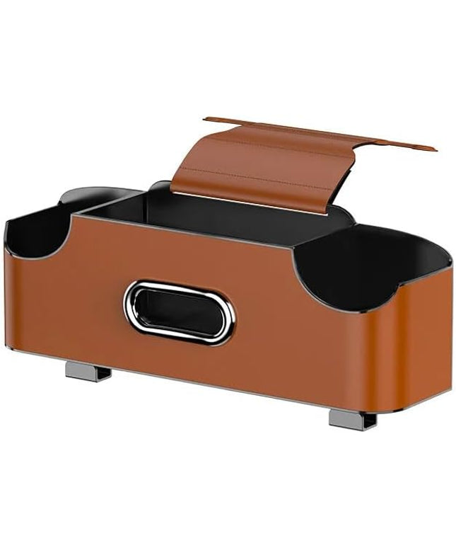 Back Seat Car Organizer, 4-in-1 Car Backseat Organizer with Cup Holder and Storage, Universal Leather Multifunctional Seat Back Storage with Tissue Box,Phone Holder, Trash Bin & Hooks (ORANGE)
