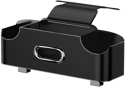 Back Seat Car Organizer, 4-in-1 Car Backseat Organizer with Cup Holder and Storage, Universal Leather Multifunctional Seat Back Storage with Tissue Box,Phone Holder, Trash Bin & Hooks (BLACK)