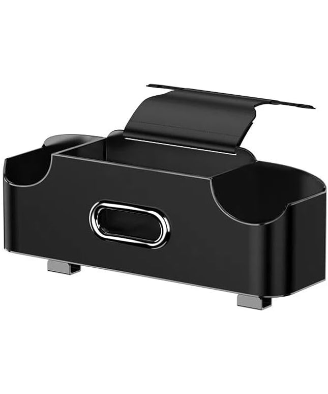 Back Seat Car Organizer, 4-in-1 Car Backseat Organizer with Cup Holder and Storage, Universal Leather Multifunctional Seat Back Storage with Tissue Box,Phone Holder, Trash Bin & Hooks (BLACK)