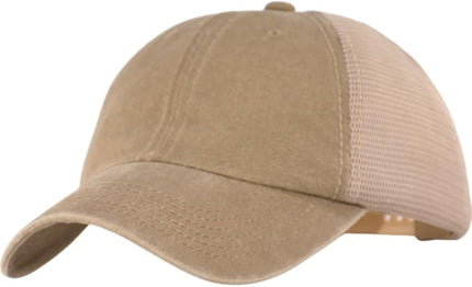 Vintage Washed Soft Crown Baseball Cap Plain Snapback Trucker Hat Men Women Adjustable Distressed Mesh-Back Ball Cap
