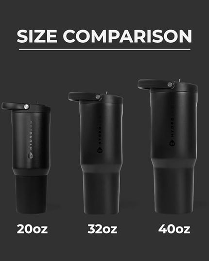HydroJug Sport - Stainless Steel Tumbler with Straw, Vacuum Insulated, 40oz Leakproof Water Bottle, Ergonomic Design, Reusable, Dishwasher Safe, Rubber Base, Durable for Gym or Outdoors, Black