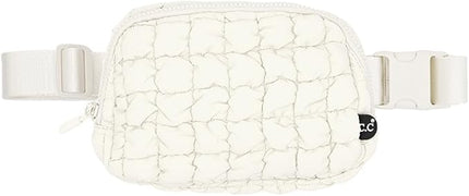 C.C Quilted Puffer Fanny Pack For Women Unisex - Daily Waist Crossbody Belt bag With Adjustable Strap (Ivory)