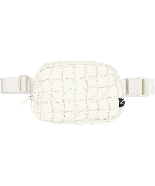 C.C Quilted Puffer Fanny Pack For Women Unisex - Daily Waist Crossbody Belt bag With Adjustable Strap (Ivory)
