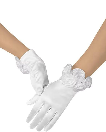 Short Satin Floral Gloves Elegant Wedding Dress Gloves for Opera Dinner Party Accessories