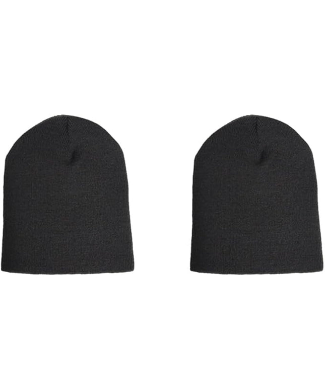 Short Beanie Hat Two Piece Set, Men Women Knitted Skull Cap for Fall and Winter, Stretchable Acrylic Material, 8.66" L 7" W