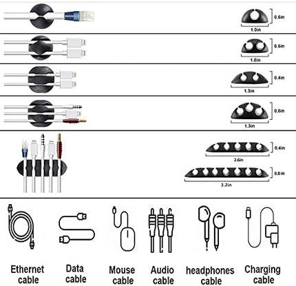 Cord Management Organizer Kit 4 Cable Sleeve split with 41Self Adhesive Cable Clips Holder, 10pcs and 2 Roll Self Adhesive tie and 100 Fastening Cable Ties for TV Office Car Desk Home