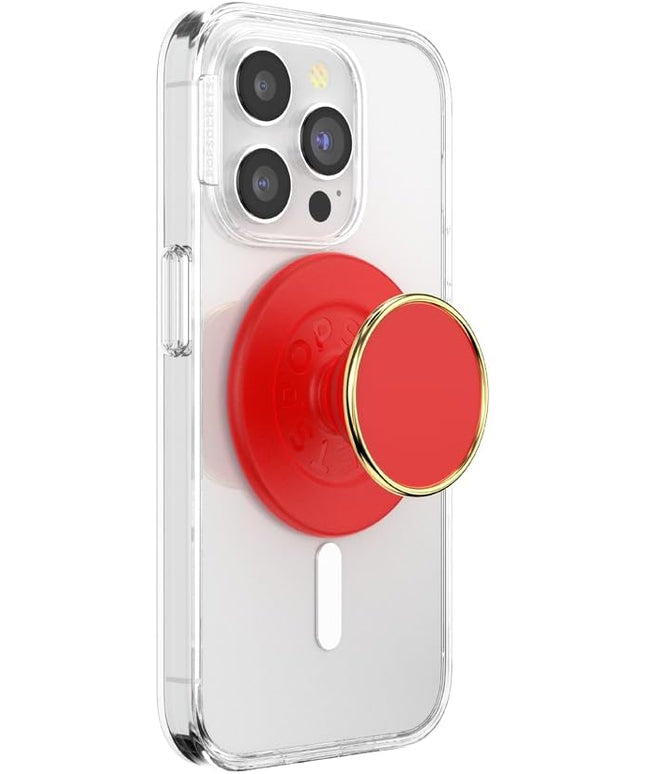 PopSockets Phone Grip for MagSafe with Kickstand, Magnetic Stand, Swappable Top, Secure Hold for iPhone MagSafe Cases, Phone & Tablet Grip - Enamel Rosso