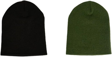 Short Beanie Hat Two Piece Set, Men Women Knitted Skull Cap for Fall and Winter, Stretchable Acrylic Material, 8.66" L 7" W