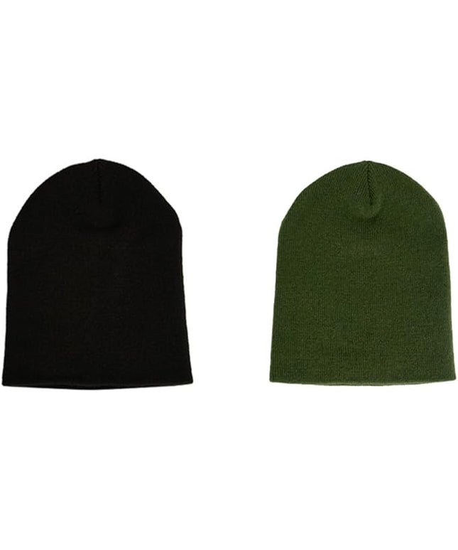 Short Beanie Hat Two Piece Set, Men Women Knitted Skull Cap for Fall and Winter, Stretchable Acrylic Material, 8.66" L 7" W