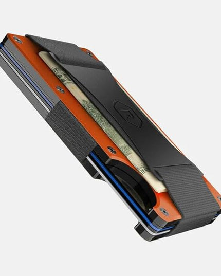 Ridge Wallet for Men - Slim Minimalist Compact Wallet and Card Holder, RFID Protected Front Pocket Wallets for Men with Integrated Cash Strap (Basecamp Orange)