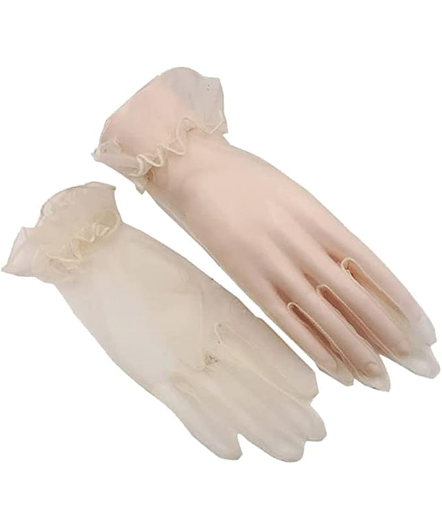 Women's Summer Tulle Gloves Pleated Ruffle Full Finger Wrist Length Opera Party Gloves