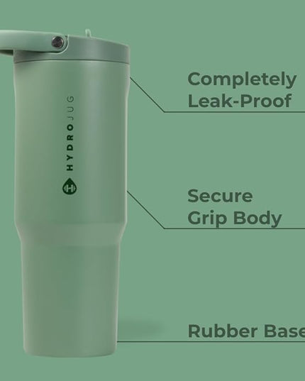 HydroJug Sport - Stainless Steel Tumbler with Straw, Vacuum Insulated, 40oz Leakproof Water Bottle, Ergonomic Design, Reusable, Dishwasher Safe, Rubber Base, Durable for Gym or Outdoors, Sage