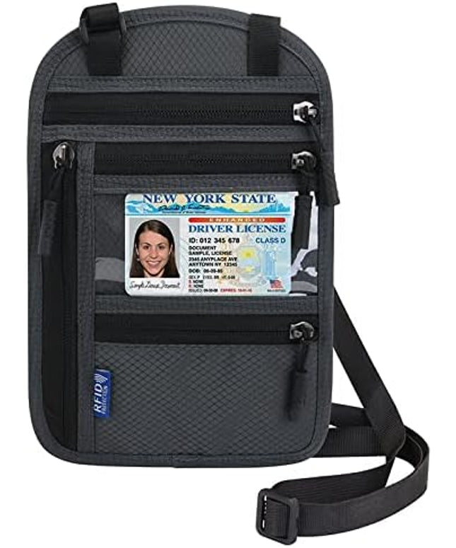 Passport Holder for Travel, RFID Travel Pouch Neck Wallet, Waterproof Passport Wallet for Women and Men, Dark Gray