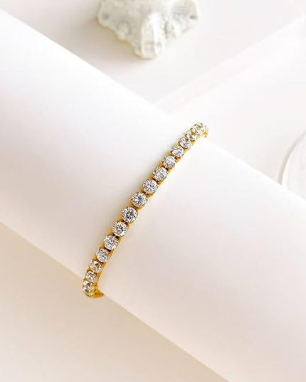DASIQI Zirconia Tennis Bracelet for Women Hypoallergenic Gold Silver Titanium Steel Chains with Rainbow Stones, Pavé Sparkle | Everyday Luxury