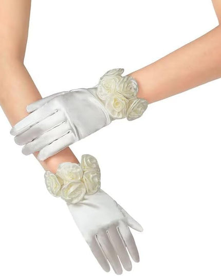 Short Satin Floral Gloves Elegant Wedding Dress Gloves for Opera Dinner Party Accessories