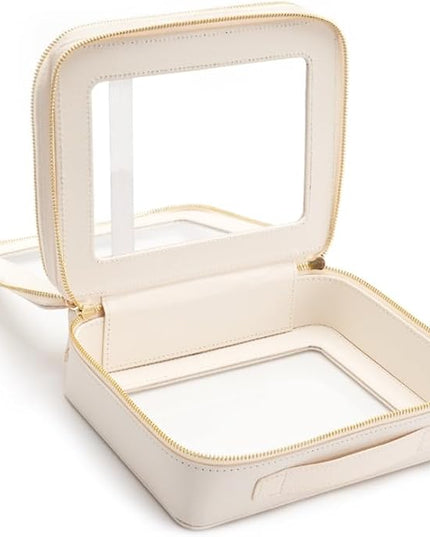 Aveniee Clear Makeup Bags, Double Layer Cosmetic Case with Separate Brush Compartment, Large Toiletry Organizer for Women, Travel Accessories Holder(2 Layers Large, White)