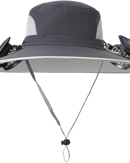 Solar Fan Hat Rechargeable 2Detachable Solar Fans,Water-Repellent Wide Brim Bucket Hat, Outdoor Camping Hiking Golf Sun Hat