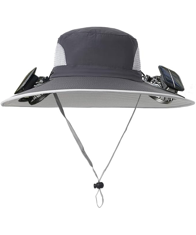 Solar Fan Hat Rechargeable 2Detachable Solar Fans,Water-Repellent Wide Brim Bucket Hat, Outdoor Camping Hiking Golf Sun Hat