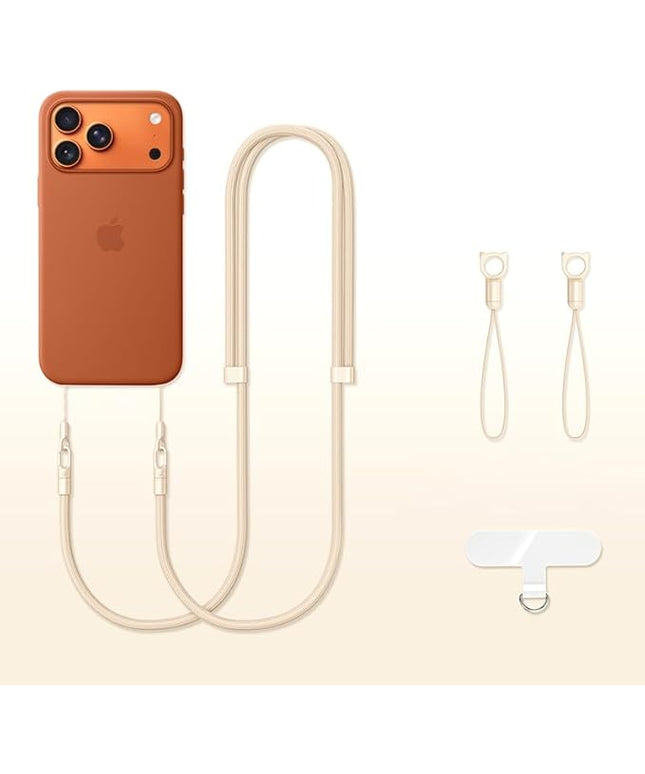 Phone Lanyard Phone Strap Crossbody Compatible with iPhone 17/Air/Pro/Max All Phone Cases with 2 Charms Dual Holes 1 TPU Tab 360° Hook Adjustable Hands-Free Shoulder Neck Camera Strap Anti Theft Beige