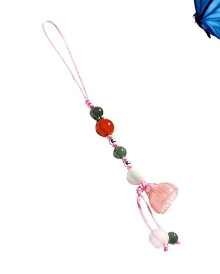 Jade Agate Phone Strap and Car Key Pendant for Women, Natural Stone Material, Pink Color, Short Phone Lanyard Charm Suitable for Cellphone Decoration and Accessories