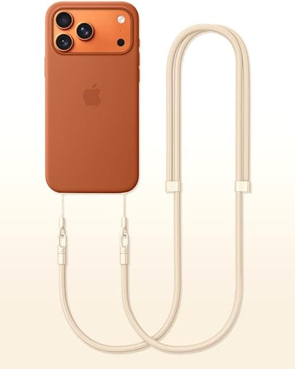 Phone Lanyard Phone Strap Crossbody Compatible with iPhone 17/Air/Pro/Max All Phone Cases with 2 Charms Dual Holes 1 TPU Tab 360° Hook Adjustable Hands-Free Shoulder Neck Camera Strap Anti Theft Beige