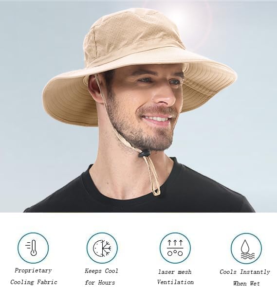 ZOORON Boonie Hat UPF 50+ Cooling Sun Hat for Men and Women,Wide Brim Bucket Hats with UV Protection for Safari Hiking Beach
