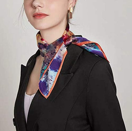 ANDANTINO 100% Mulberry Silk Scarf -21” Lightweight Square Neckerchief – Breathable Digital Printed Scarves with Gift Packed