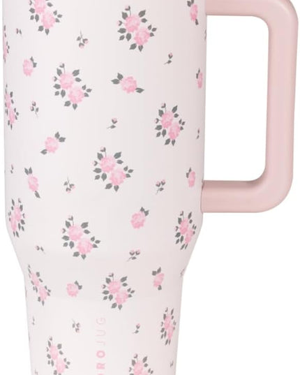 HydroJug Traveler - 40 oz Water Bottle with Handle & Flip Straw - Fits in Cup Holder, Leak Resistant Tumbler-Reusable Insulated Stainless Steel & Rubber Base - Gifts for Women & Men, Wildrose