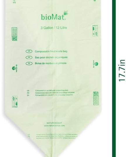 bioMat 3 Gallon Compostable Food Scrap Bags, 125 Count, Compost Bags for Kitchen Compost Bins, BPI ASTM D6400 and CMA Certified Biodegradable Trash Bags