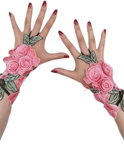 Specell Embroidered Flowers Lace Fingerless Gloves - for Bridal Wedding Cocktail Tea Party Evening Prom Costumes Cosplay