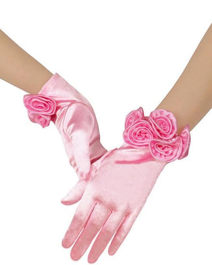 Short Satin Floral Gloves Elegant Wedding Dress Gloves for Opera Dinner Party Accessories
