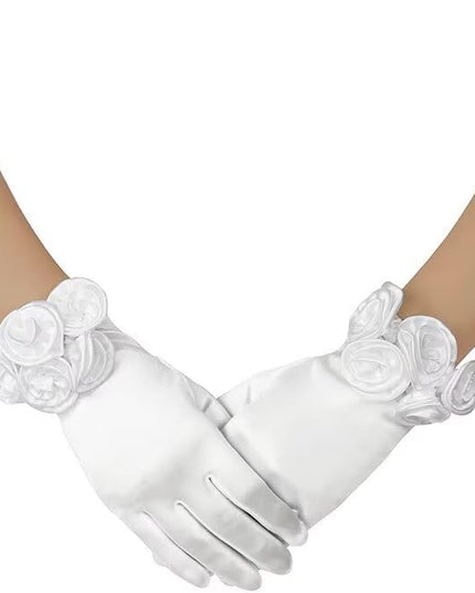 Short Satin Floral Gloves Elegant Wedding Dress Gloves for Opera Dinner Party Accessories