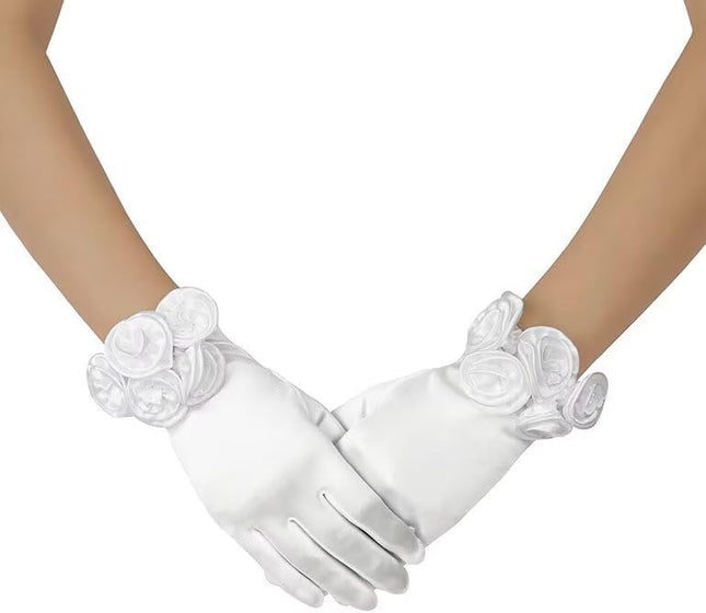 Short Satin Floral Gloves Elegant Wedding Dress Gloves for Opera Dinner Party Accessories