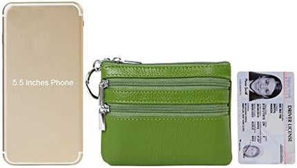 Women's Genuine Leather Coin Purse Mini Pouch Change Wallet with Keychain